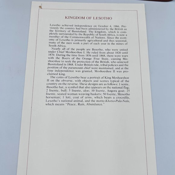 Franklin Mint Coin Sets of All Nations Collectible Kingdom of Lesotho VTG - Picture 5 of 13